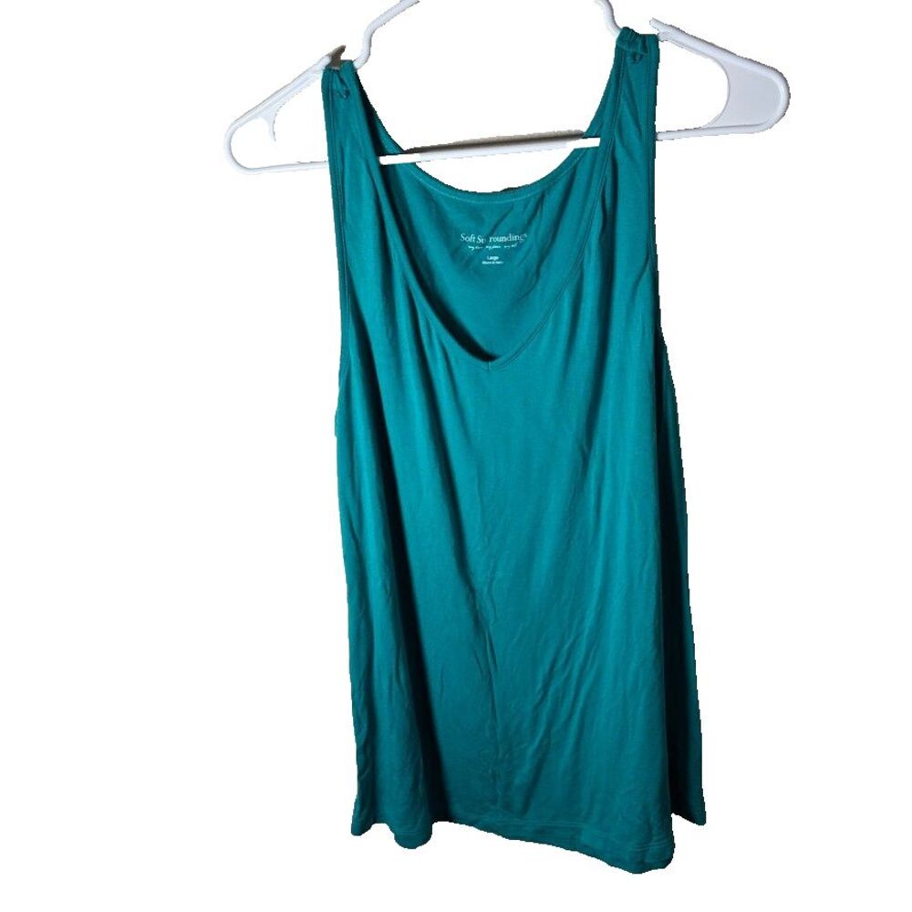 Soft Surroundings Tank Top Women's Large V-Neck Teal Sleeveless Basic Shirt